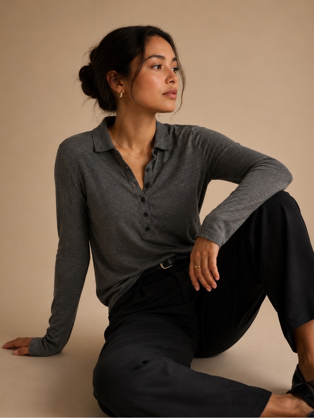 LNA Clothing Heather Gray Snap Neck Pullover Women's XL Soft Lounge Top